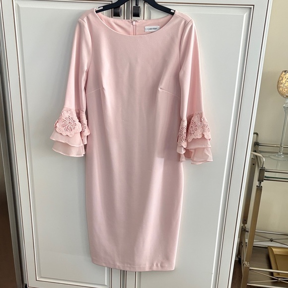 Calvin Klein Dresses & Skirts - Calvin Klein Blush Pink Lace-Sleeve Midi Dress